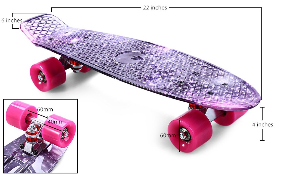 55 cm deskorolka fioletowy gwiaździste niebo wzór retro longboard mini Cruiser kompletny fioletowe koła PU