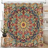 TKUYO Hippie Shower Curtain, Indian Medallion Trippy Boho Mandala Paisley Aesthetical Art Decor Colorful Bohemian Waterproof Fabric Bathroom Shower Curtain Set with Hooks, 72'x72' Inch