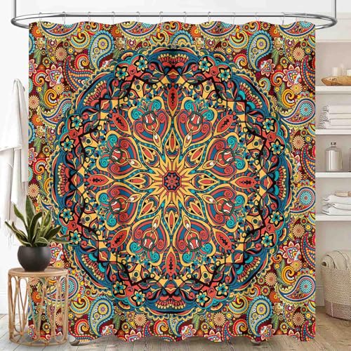 TKUYO colorful hippie mandala and paisley bohemian shower curtain