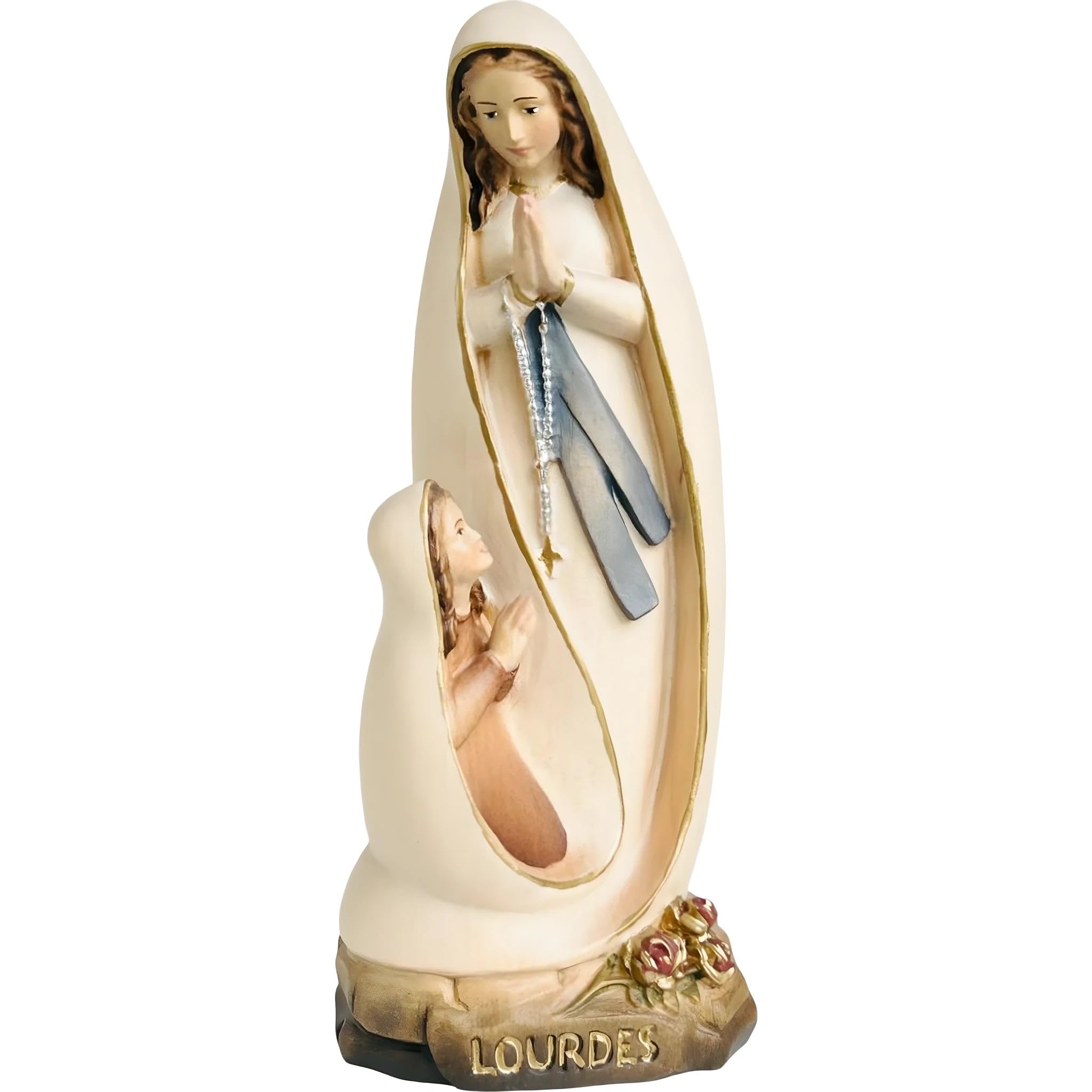 Dolfi | Madonna of Lourdes with Bernadette Wooden Statue 60 cm | Natural Wood in Val Gardena | Nativity Figure