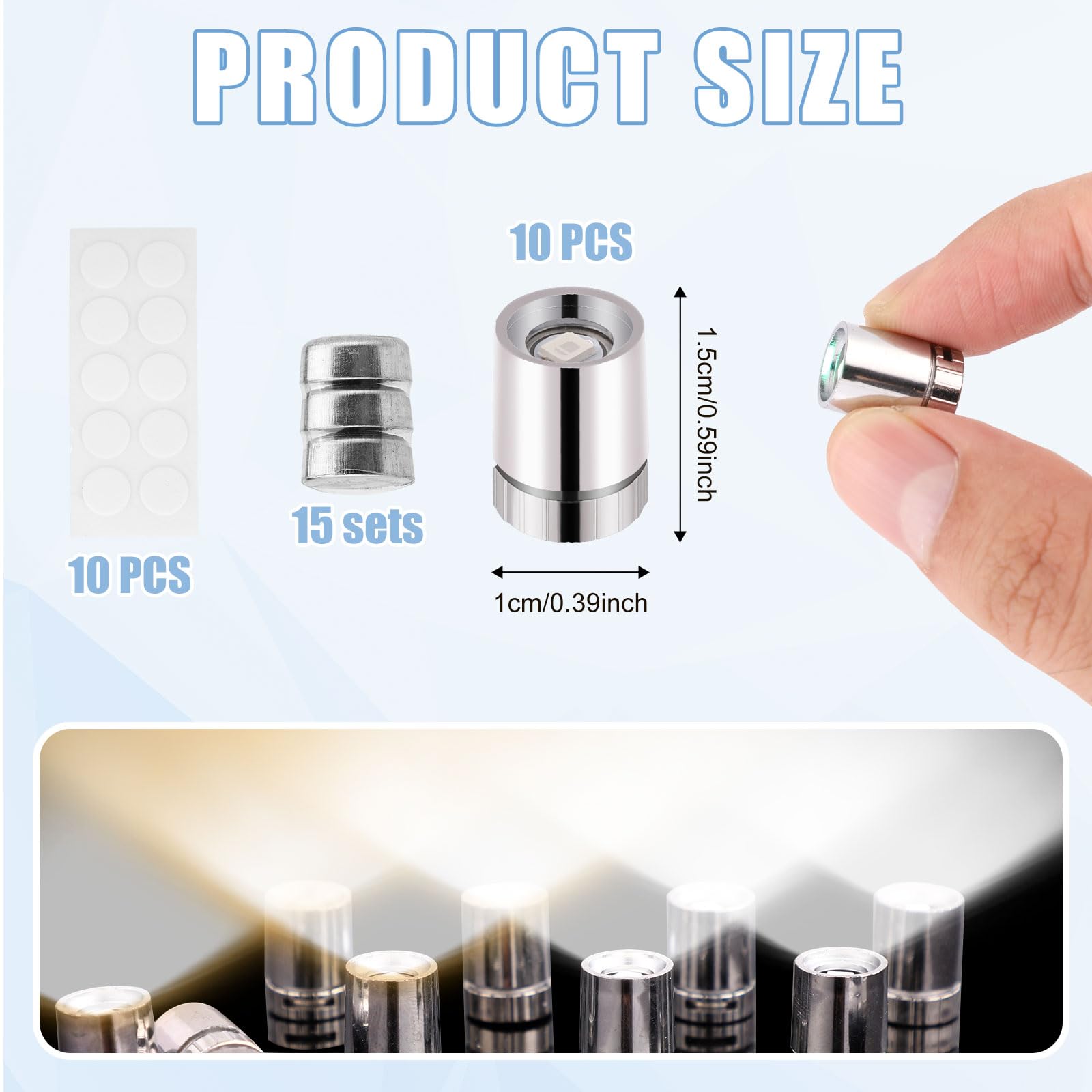 10pcs LED Mini Lights, Plastic Mini Electric Lights for Dollhouse Included Battery Adhesive Backing Dollhouse Accessories for Paper Lantern Party Decoration Crafts (Warm White, White) - 2