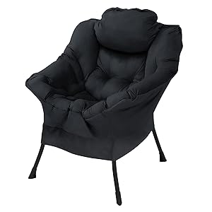 ML-Design Sillón de Salón, Negro Asiento Reclinable de Comedor con Reposabrazos y Bolsillo Lateral Diseño Ergonómico Sofá de TV con Almohada Mueble con Estructura de Acero Patas de Metal Negro