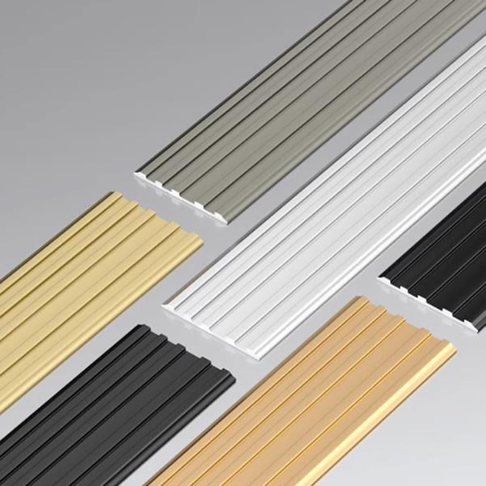 Bandes antidérapantes d'escalier stratifiées en aluminium, protecteur de bord d'escalier en métal de 35,4 pouces/90 cm, bande de transition plate de sol antidérapante for marches(Black,5cm/2in)