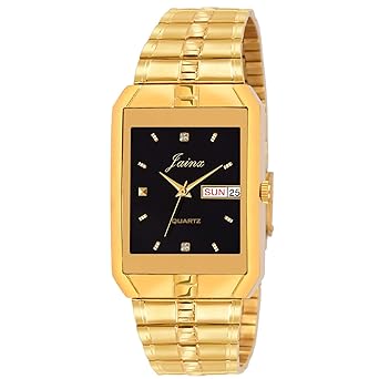 JAINX Analogue Mens Watch (Black Dial Gold Colored Strap)