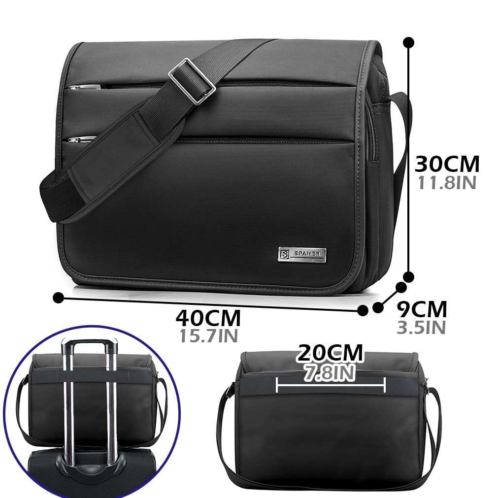 SPAHER Bolsa Mensajero Hombre Bandoleras Hombre Bandolera Maletin Hombre 14 Pulgadas Porta Portatil Hombre Bolso de Hombro de Trabajo Oficina de Negocios Impermeable Regalo para Hombre Negro