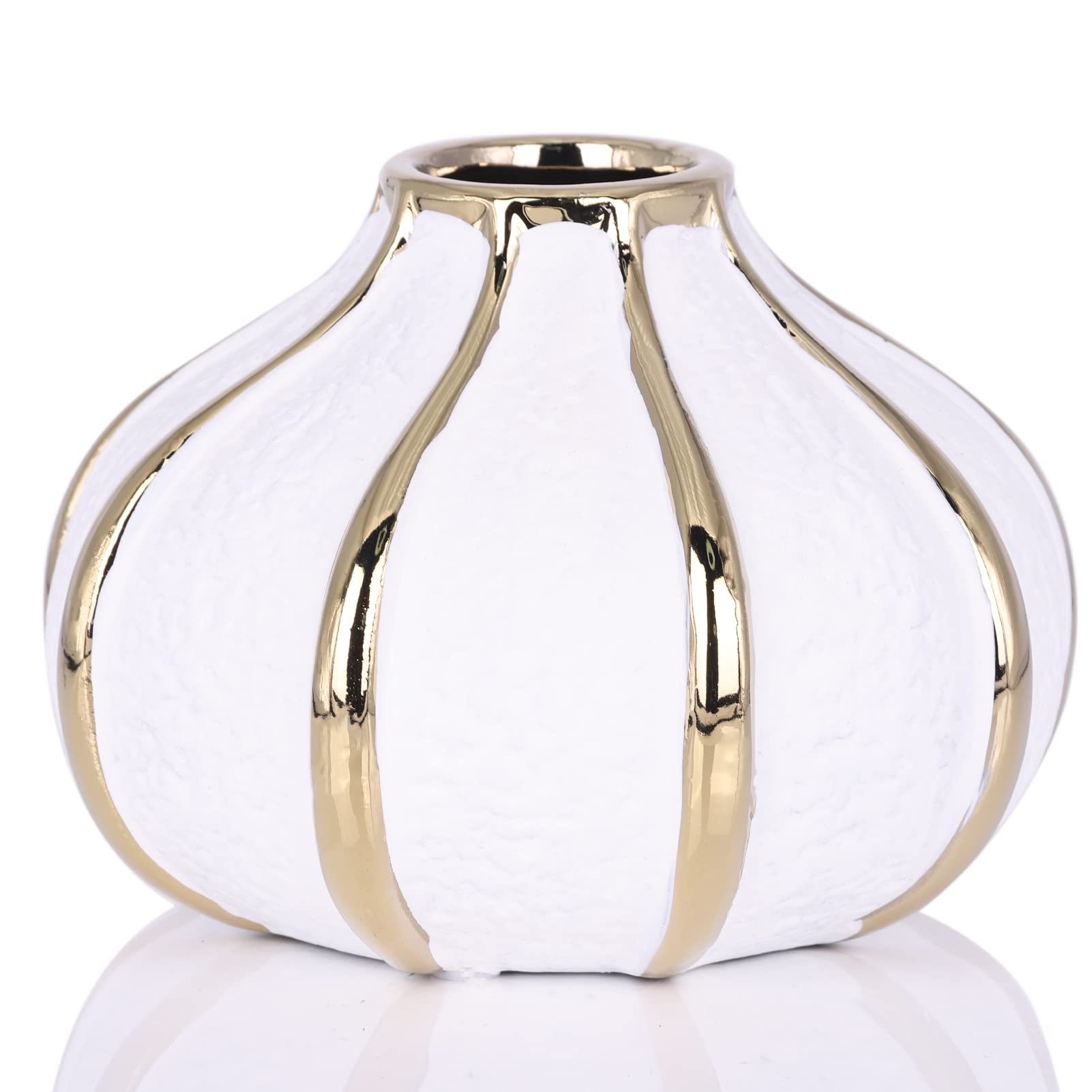 oliruim White Gold Home Decor Vase, Round White Bud Ceramic Vase for Flower Decoration, Luxury Home Decoration, Living Room Decoration, Dining Table Centerpiece (E-White)