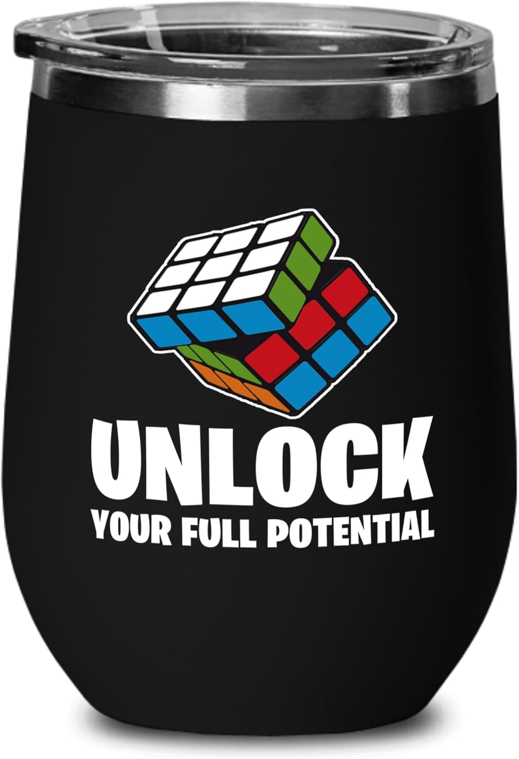Rubik Player Wine Tumbler 12oz Black -Unlock Your Full Potential - Math Lover Friends Cubers Brain Games Puzzle Kids Teen Adult Grand Master