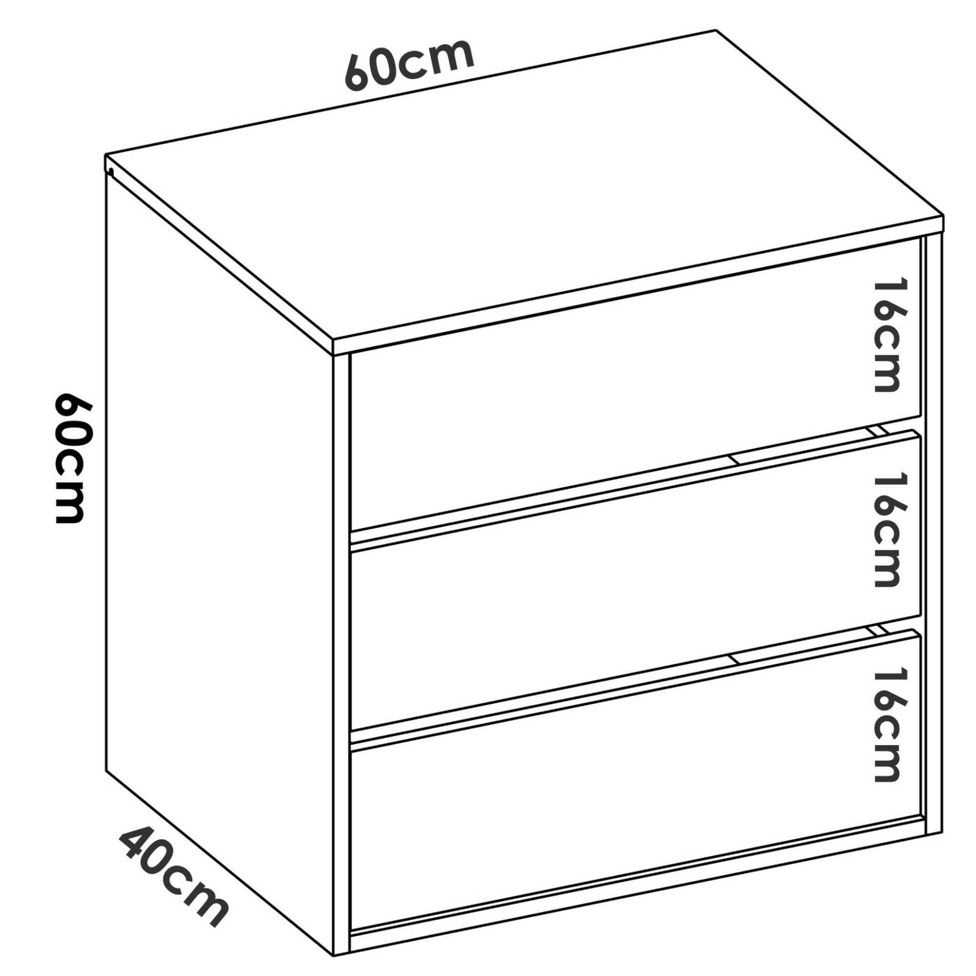Dmora - Cassettiera Vinson, Settimanale per interno armadio, Comò per camera da letto con 3 cassetti, 60x40h60 cm, Bianco
