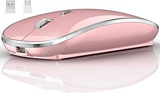 Wireless Mouse, 2.4 GHz Wireless Mouse with USB/USB-C Dual Receiver for Laptop Computer Rechargeable Portable Silent Mouse Compatible with Apple MacBook Air/Pro, iPad, Mac, Chromebook, PC (Rose Gold)