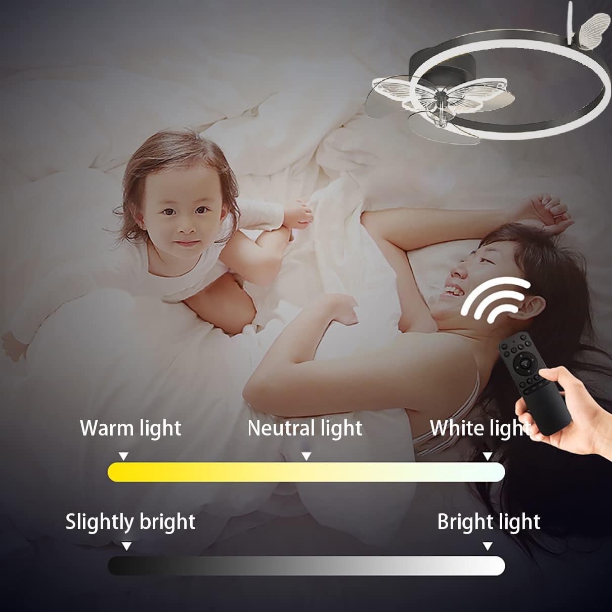 YUEGOO Ceiling Fans with Lamps,Kids Ceiling Fan with Light Led Dimmable 3 Speeds Fan Ceiling Light with Remote Control Modern Bedroom Silent Ceiling Fan Light with Timer/Black