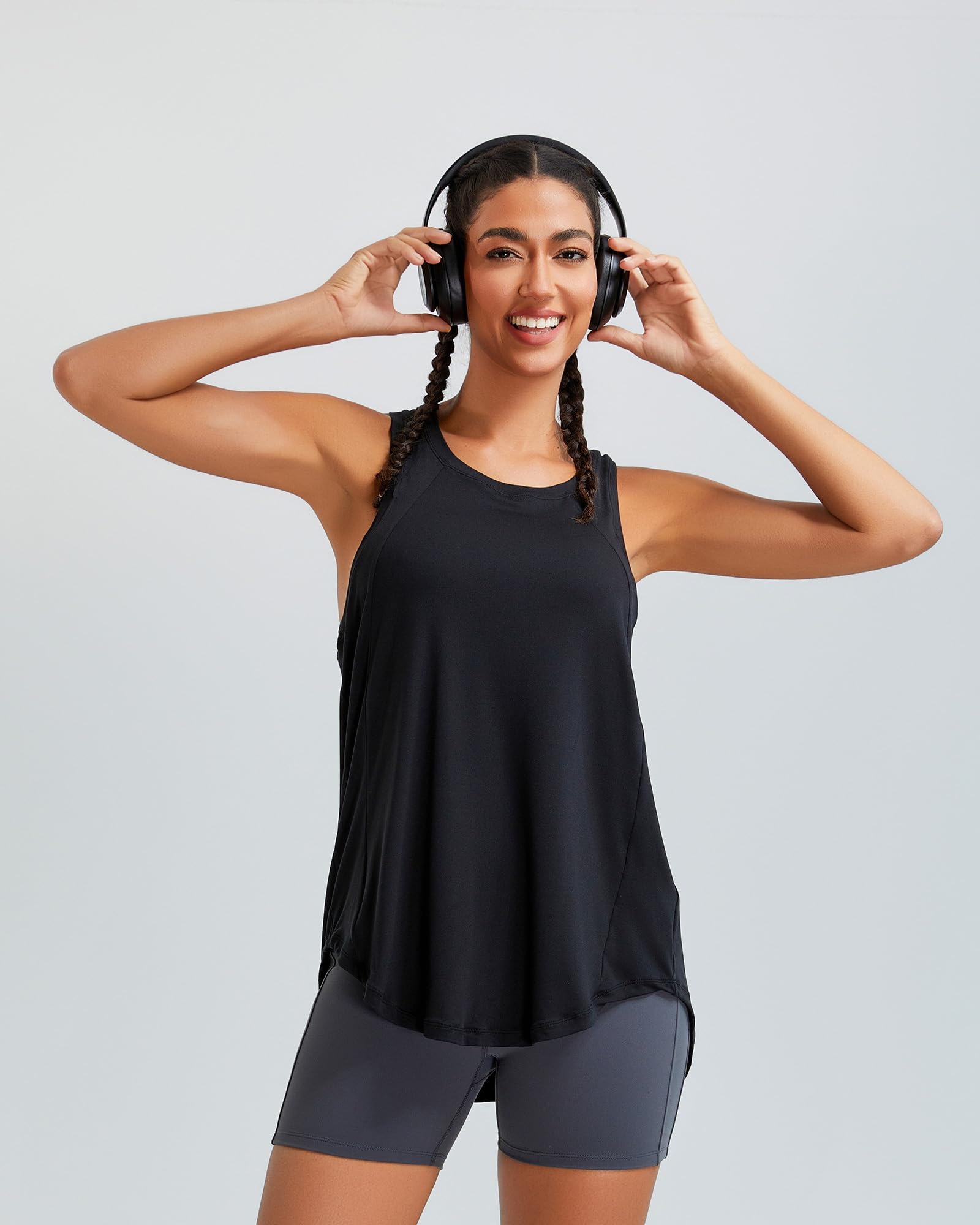 RUNNING GIRL Womens Workout Tops for Women Racerback Tank Tops Mesh Yoga Shirts Athletic Running Tank Tops Sleeveless Gym Clothes(ZS3078_Black_L)