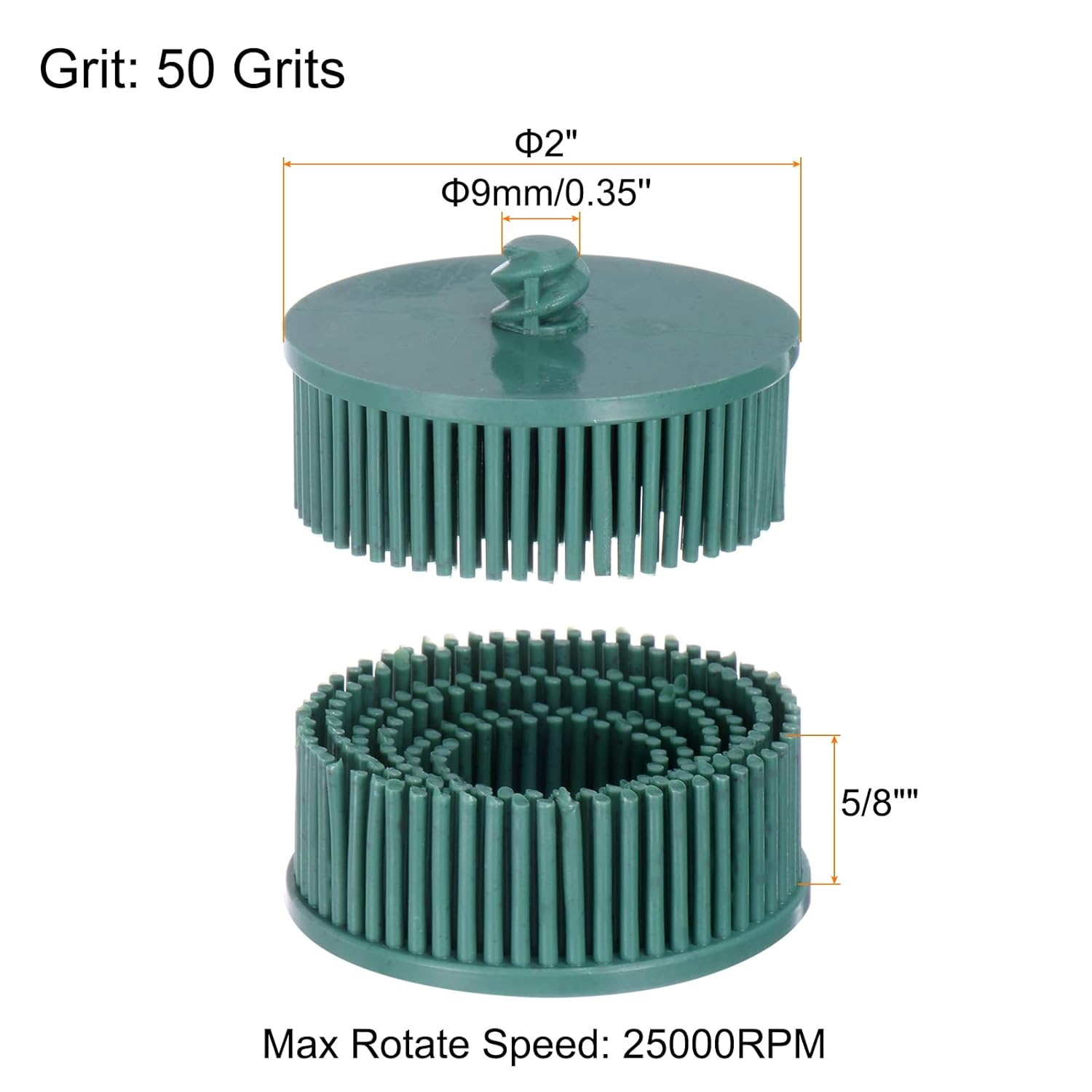 HARFINGTON 4pcs Bristle Disc 2" 50 Grit Abrasive Brush Deburring Electric Disc Brush with Quick Change Roll Lock Abrasive Coating Removal Disc for Metal, Green
