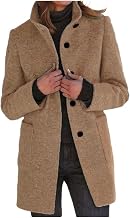 Women's Long Sleeve Coat with Simple Breasted Retro Style Stand Collar Coat Suitable for Winter Wear with Pockets
