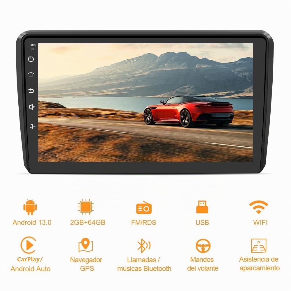 AWESAFE Android 13.0 [2GB+64GB] Radio Coche con Pantalla Táctil 9 Pulgadas para Audi A3 2006-2012, Autoradio con Bluetooth/Carplay/GPS/FM/RDS/USB, Apoya Mandos Volante y Aparcamiento