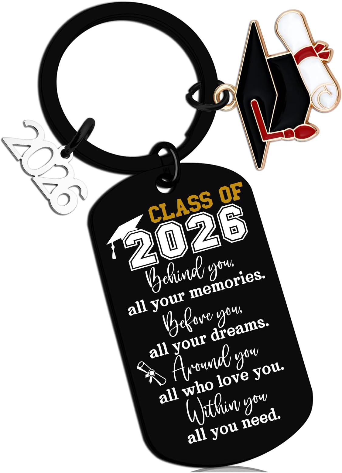 Graduation Gifts For Her Him Class Of 2025 Keychian Gift Graduation Gifts 2025 High School Inspirational Presents Teen Boy Girls Grad Present Senior High College Keyring Necklace, Black, S