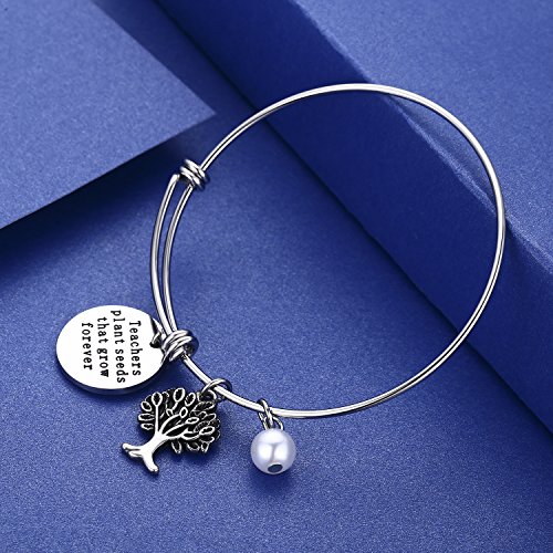 Cj&M Stainless Steel Teachers Gift Graduation Gift - Teachers Plant Seeds That Grow Forever Teacher Bangle Bracelet For Teacher, Gift From Student, Teacher Gift, Teacher Jewelry #TOP2