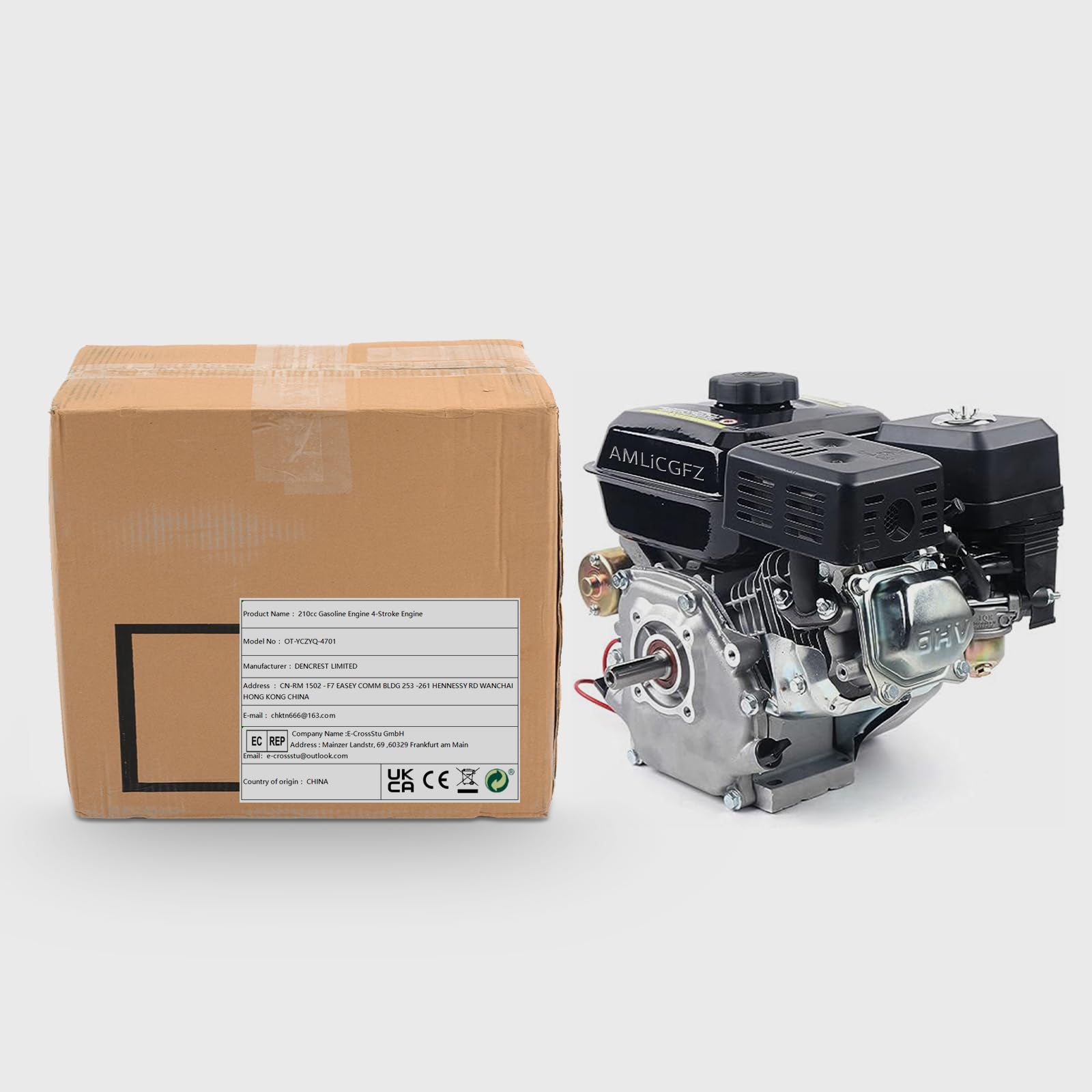 Motor de gasolina de 7,5 CV de 210 cc, motor de gasolina de 4 tiempos, motor de cartón de eje de 20 mm, motores de 2,8 kW con sistema de arranque eléctrico, refrigeración por aire, para máquinas de