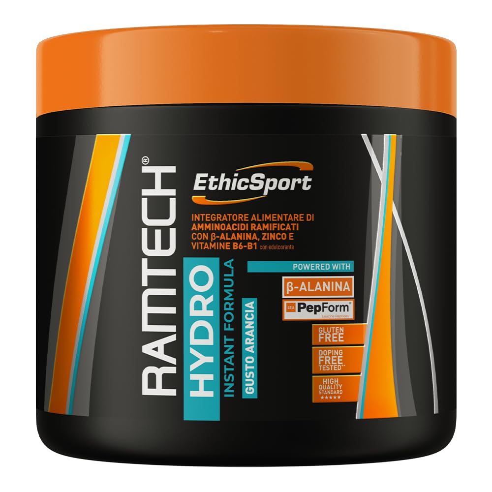Ramtech Hydro EthicSport – BCAA intra-workout con Beta-Alanina, PepForm®, Zinco e Vitamine B6-B1 – Per attività intense, impegno muscolare e post allenamento – 250 g gusto arancia