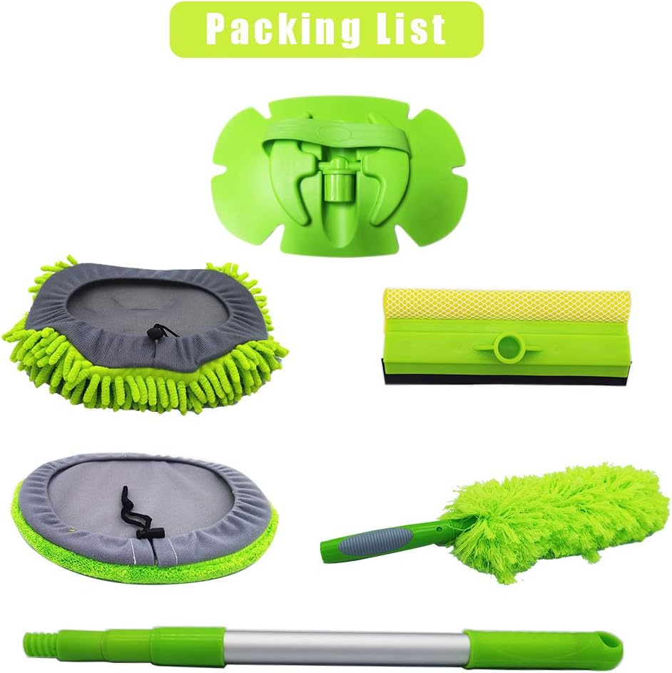 KYLER Car Wash Brush with Long Handle - 4 in 1 Car Cleaning Mop, Car Duster, Window Squeegee and Chenille Microfiber, 45'' Long Handle Car Mop, Vehicle Wash Brush Kit : Automotive