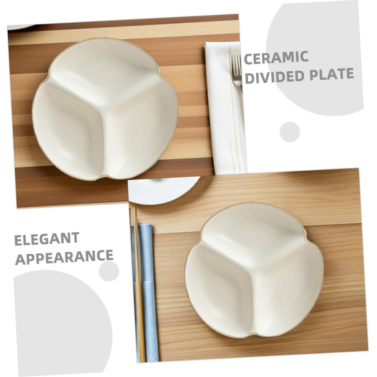VALICLUD Assiette Divisée en Céramique Blanche à 3 Compartiments