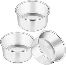 TeamFar 4 Inch Cake Pan, Mini Cake Pan Small Round Baking Tins Set Stainless Steel, For Baking Steaming Serving, Healthy & Sturdy, Easy Clean & Dishwasher Safe - Set of 3