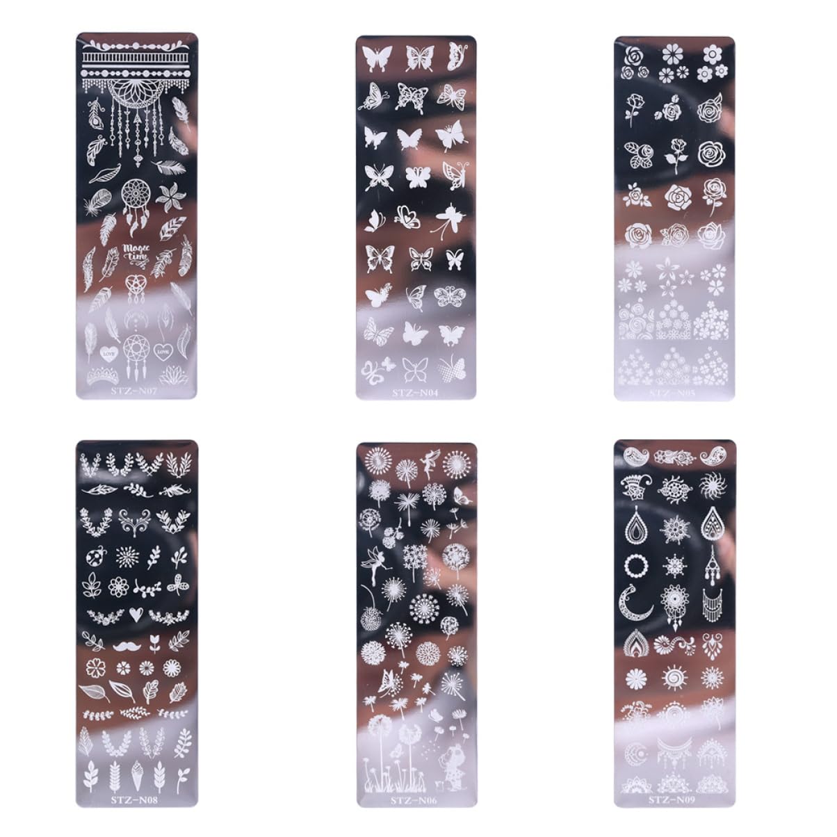 3 Set Piaste Per Stamping Unghie Acciaio Inossidabile Con Floreali E Farfalle Decorazione Nail Art E Creativa Per 6 Pezzi*3