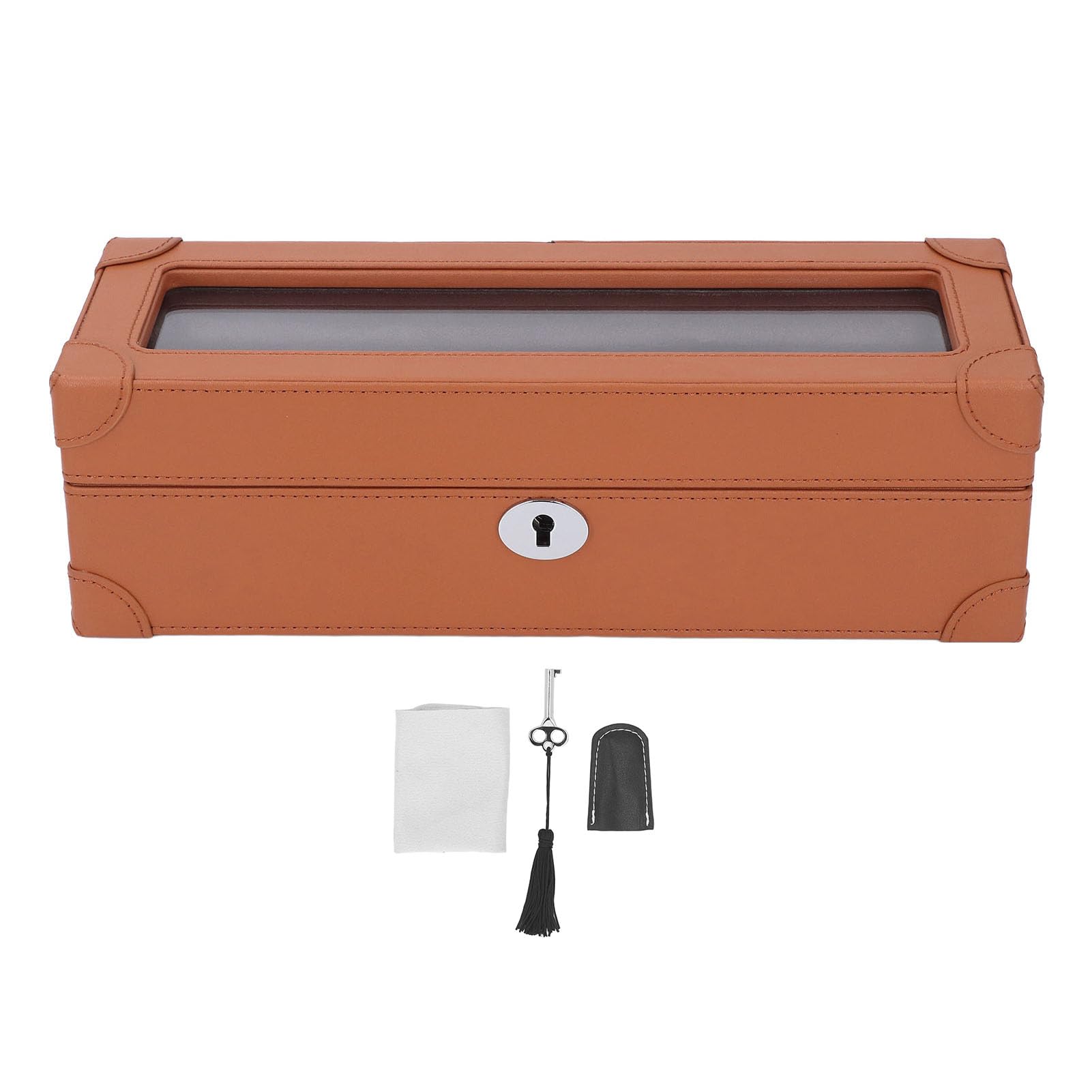 Boîte à montre Pilipane anti-rayures à 5 compartiments et intérieur en peluche douce brune