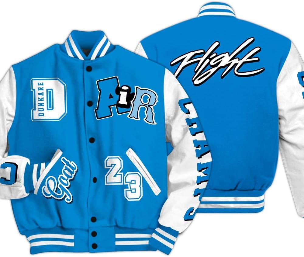 Dunkare Industrial Blue 4s Baseball Jacket, AIR Number 23 GOAT Baseball Varsity Jacket Unisex Outfit New