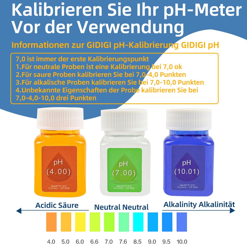 Kit de solution d'étalonnage PH (4.00, 7.00 et 10.01) avec solution tampon KCL, 3 flacons de solution d'étalonnage PH de 50 ml et 1 flacon de 50 ml de solution de sonde KCL PH pour appareil de