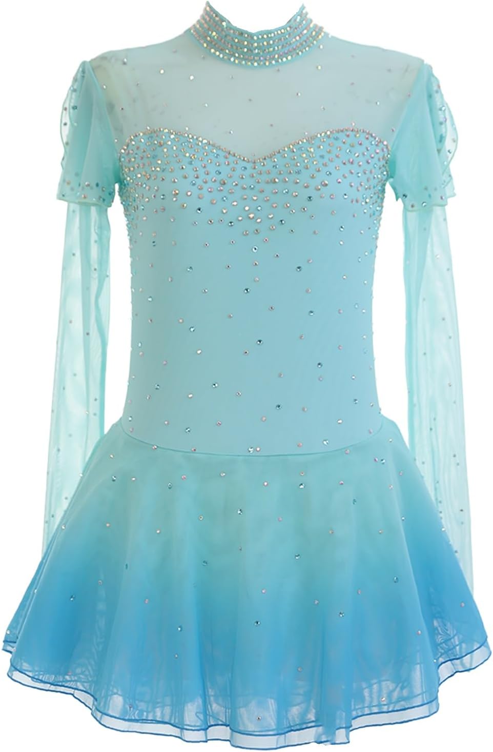 Ice Skating Dress for Women Long Sleeve Simple Custom Comfortable Performance Gown with Flowing Skirt