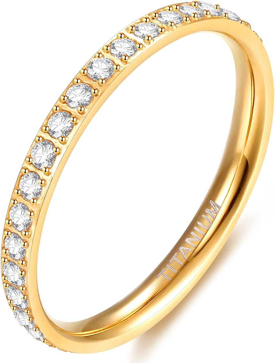 TIGRADE 2mm Women Titanium Eternity Ring Cubic Zirconia Anniversary Wedding Engagement Band Size 3-13.5 : Clothing, Shoes & Jewelry