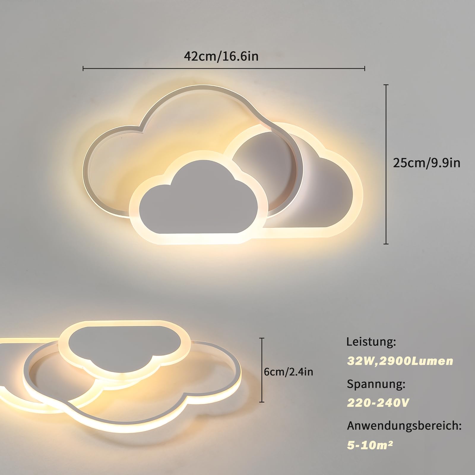 Plafoniera Cameretta Bambini - 32W Lampadario Nuvola Cameretta, Plafoniera Led Soffitto Dimmerabili con Telecomando, 42cm Lampade a Soffitto Cameretta per Soggiorno Camera da letto Camera dei Bambini