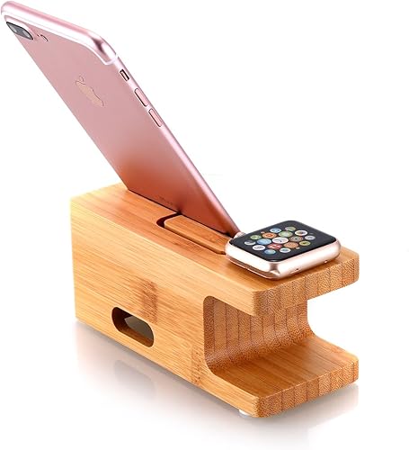Miniatura 3 de WATCH Stand, aicase Madera de Bambú Soporte de carga Dock, carga Dock, madera de bambú estación de cargacuna para Apple Watch, iPhone, smartphone,