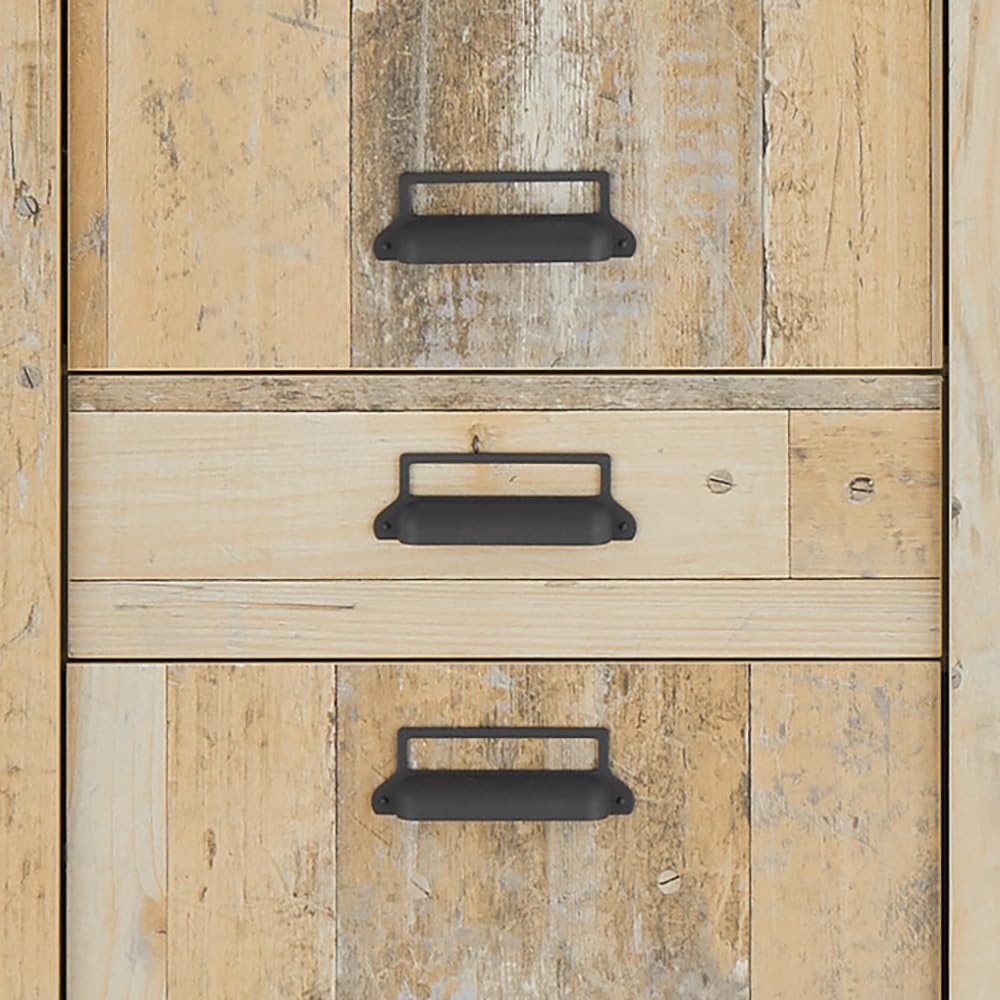 Lomadox Küchenmöbel Küchen Set, Old Style hell Nb. mit anthrazit, Spülschrank mit offenen Fächern, Stauraumschrank, 160cm Wandregal, Hängevitrine mit Softclose