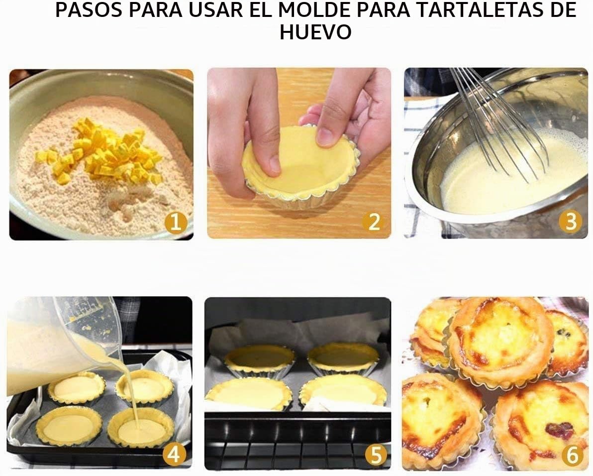 50 Piezas Molde de Tartaleta de Huevo Aluminio, Moldes Mini Tartaletas No Adhesivo y Reutilizable, Molde para Magdalenas,Moldes para Hornear,Molde del Pudin para Galletas