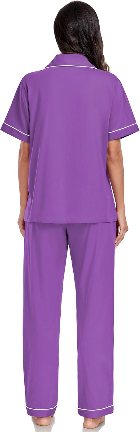 EA'S SECRET Womens 100% Cotton Pajama Sets Short Sleeve Shirt and Long Pajama Pants Button Down Sleepwear Pjs for Women - Image 5