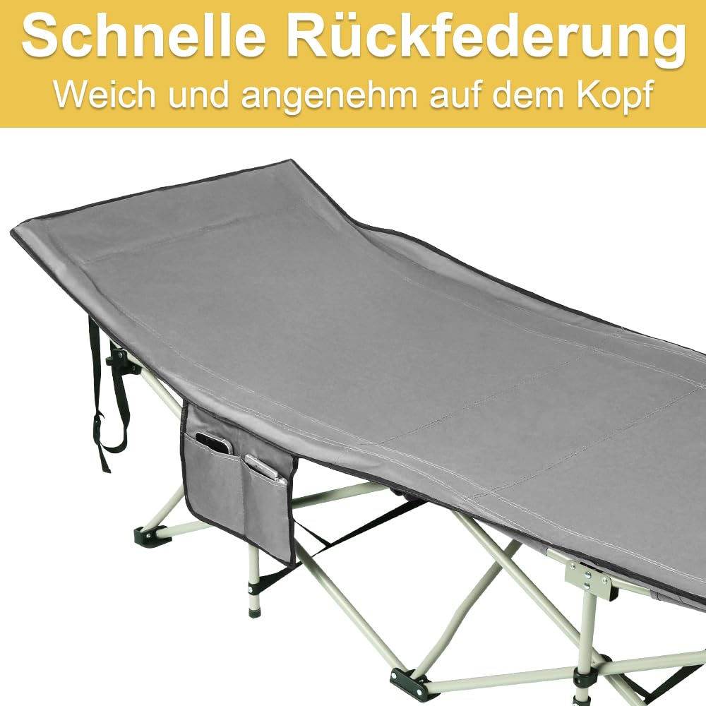 OHMG Lit de Camping Pliable 1 Personne,lit de Camp pour Adultes,Cadre en Acier léger Sac de Transport Inclus Charge,Max. 150 kg,lit d appoint,Matelas randonnée Ultra léger