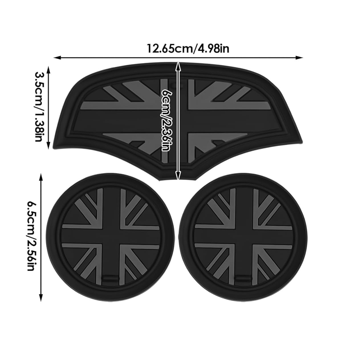 3 Stück schwarze rutschfeste Silikon-Untersetzer für Getränkehalter im Flaggendesign, Fahrzeug-Getränkehalter-Einsatz, Zubehör, rutschfest, für Mini Cooper F55/F56/F57/Mini-Serie