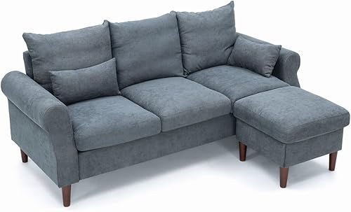 Miniatura 4 de Panana Sofá modular otomano reversible de 3 plazas para apartamentos pequeños en forma de L, sofá esquinero seccional de 3 asientos (cuero negro, 3