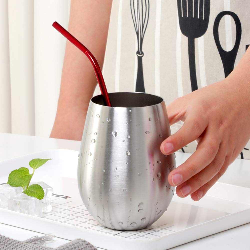 Paquete de 6 vasos de vino sin tallo, 17 onzas, acero inoxidable 18/8, irrompibles, vasos de cerveza, tazas de cerveza, juego de tazas de cerveza para cócteles, cerveza, champaña, whisky, jugo