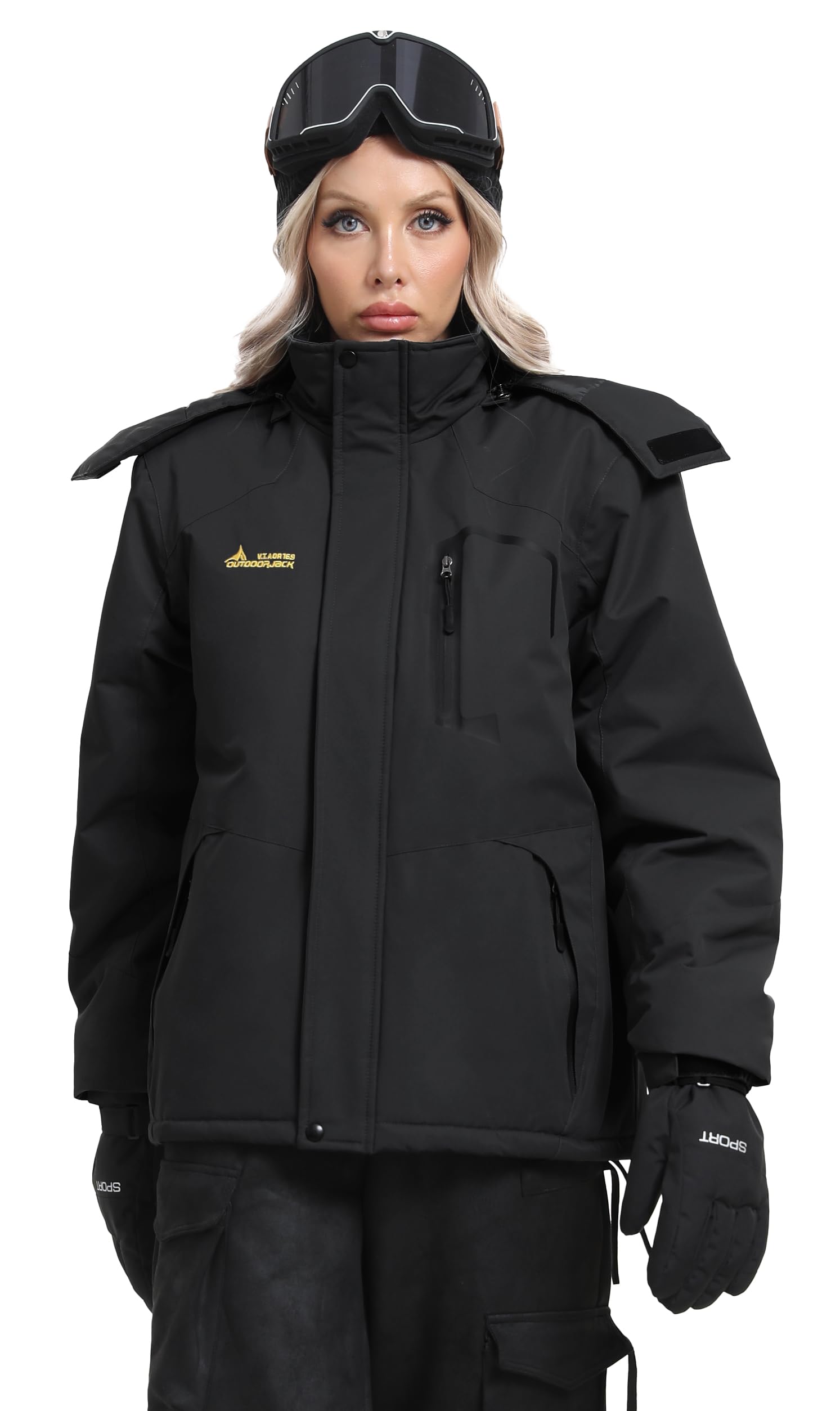 Skijacke Softshelljacke Damen Wasserdicht Regenjacke Winterjacke Funktionsjacke Winddicht Winter Warm Gefüttert Outdoorjacke mit Kapuze