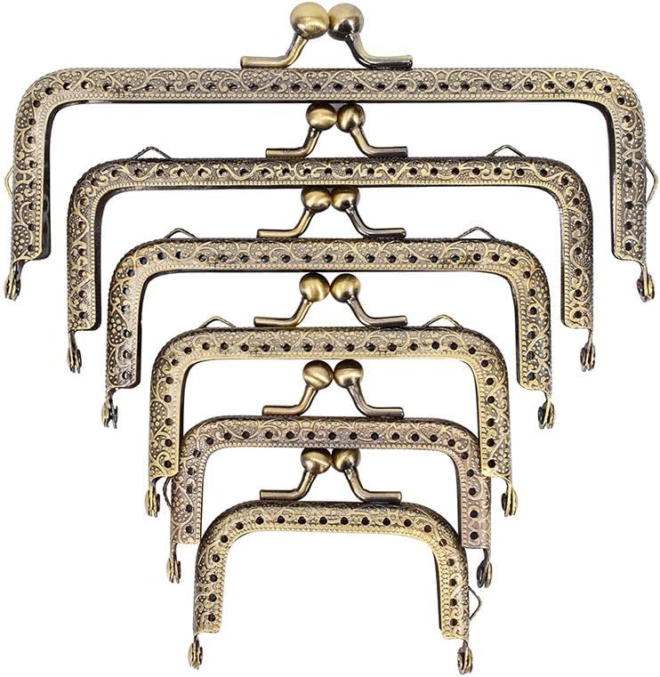 PH PandaHall 6 Size Metal Frame Kiss Clasp Lock for Purse Making Metal Purse Frame Wallet Kiss Clasp Lock Square Bag Clutch Frames for DIY Coin Bag Walltet Handbag, Antique Bronze(2.5-6.8inch Long)