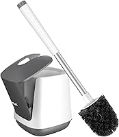 SetSail Toilet Brush & Holder with Self-Closing Lid, Extra Long Handle, Nylon Bristles - Ventilated Dry Fast for Bathroom Cleaning, White/Grey