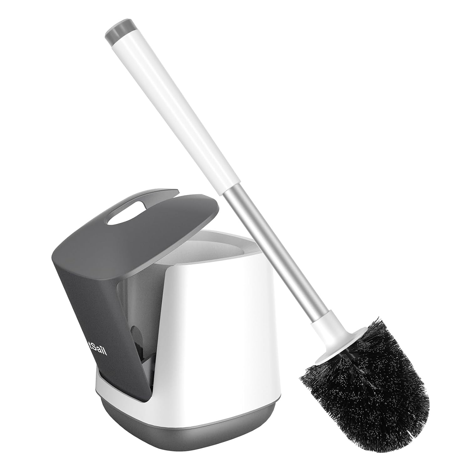 SetSail Toilet Brush and Holder Self Closing Lid Toilet Bowl Brushes Holder and Extra Long Handle Ventilated Toilet