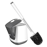 SetSail Toilet Brush and Holder, Self Closing Lid Toilet Bowl Brushes Holder and Extra Long Handle Ventilated Toilet Brush Set for Bathroom Cleaning, Nylon Bristles, White & Grey