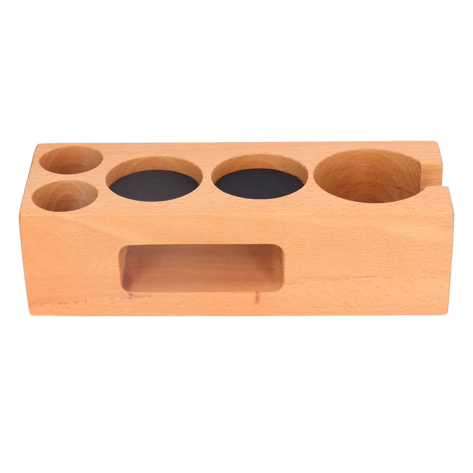 Soporte para prensa de café de madera, base de madera para prensa de café con ranura para tarjeta y base antideslizante para mango de máquina de espresso de 2,3 pulgadas, estación