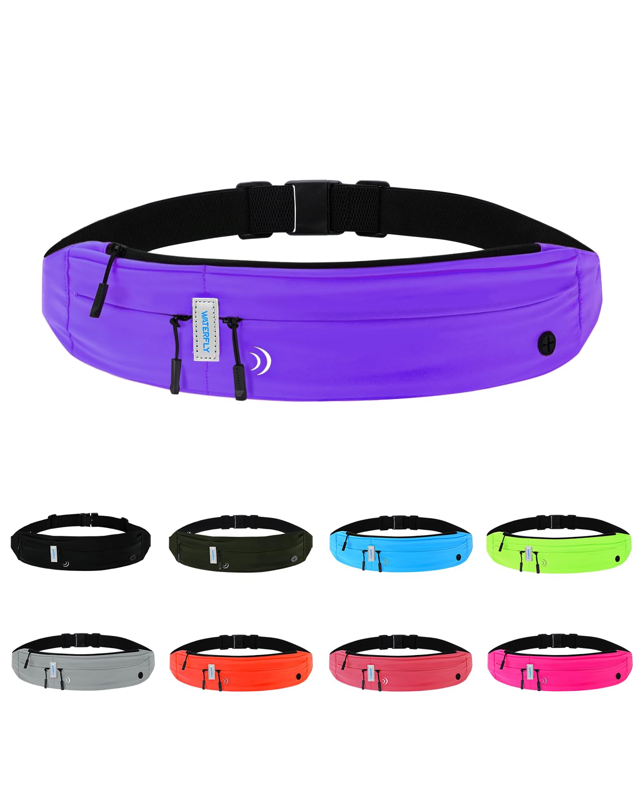Waterfly Running Belt Bum Bag: Runner Marathon Jogging Waist Pack Sport Workout Exercise Fitness Phone Holder Bag for Men Women Jogger Slim Waistband