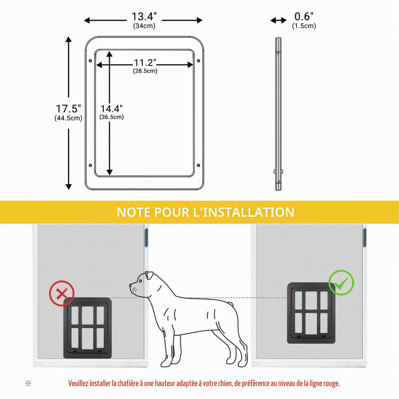 Fenêtre de Porte de Chien pour Porte Coulissante, Grande Porte de Chat pour Porte de Fil, Fenêtre ou Porche - Noir