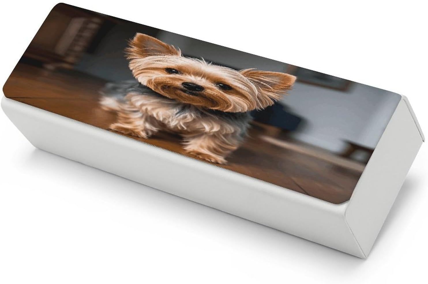 Cute Pet Yorkie Glasses Case Hard Shell Square Large Eyeglasses Case PU Leather Protective Box Large Reading Glasses Cases for Sunglasses Protective Box