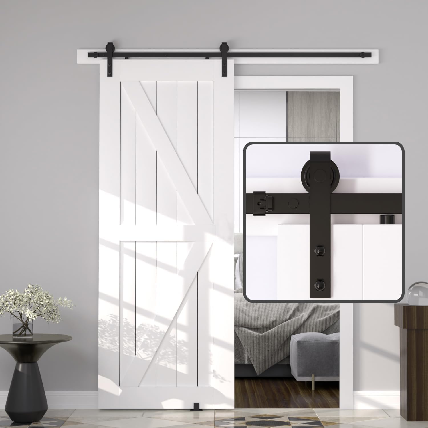 7.5 FT Barn Door Hardware kit, Barn Door Track, Sliding Door Hardware kit, Easy to Install- Mini Version- Combination Track Mode- Step by Step Manual Included. (7.5 ft - 6 pcs Track)